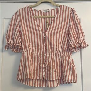 V-Neck Peplum Popover Top in Stripe